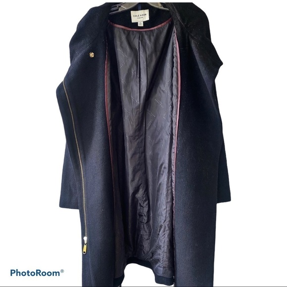 COLE HAAN WOOL BELTED SHAWL HIGH COLLAR WRAP COAT BLACK FORMAL OLD MONEY, 12 - Picture 9 of 15